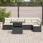 Conjunto de sofá de jardín con cojín 7 pcs Negro Poliratán