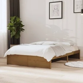 Honey brown solid wood double bed frame 120x190 cm by vidaXL, Beds and slatted bases - Ref: Foro24-814922, Price: 110,16 €, D...