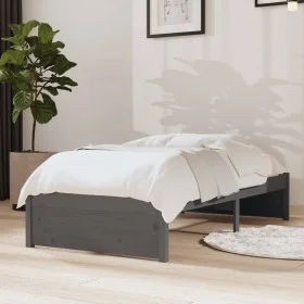 Gray solid wood single bed frame 75x190 cm by vidaXL, Beds and slatted bases - Ref: Foro24-814911, Price: 71,09 €, Discount: %