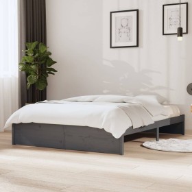 Doppelbettgestell aus grauem Massivholz, 135 x 190 cm von vidaXL, Betten und Lattenroste - Ref: Foro24-814926, Preis: 143,31 ...