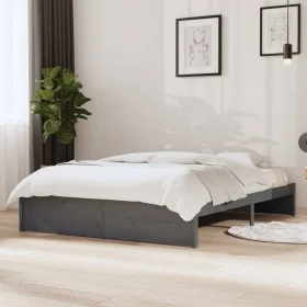 Double gray solid wood bed frame 135x190 cm by vidaXL, Beds and slatted bases - Ref: Foro24-814926, Price: 123,17 €, Discount: %