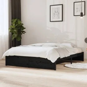 Estructura de cama de madera maciza negro 140x190 cm de vidaXL, Camas y somieres - Ref: Foro24-814933, Precio: 125,37 €, Desc...