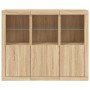 Aparador con luz LED 3 piezas madera de ingeniería roble sonoma