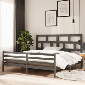 Solid gray pine wood bed frame 200x200 cm by vidaXL, Beds and slatted bases - Ref: Foro24-3101305, Price: 183,84 €, Discount: %