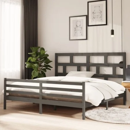 Estructura de cama de madera maciza de pino gris 200x200 cm de vidaXL, Camas y somieres - Ref: Foro24-3101305, Precio: 183,79...