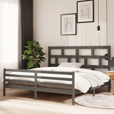 Solid gray pine wood bed frame 200x200 cm by vidaXL, Beds and slatted bases - Ref: Foro24-3101305, Price: 186,17 €, Discount: %