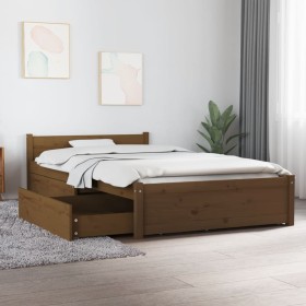 Estructura de cama con cajones marrón miel 100x200 cm