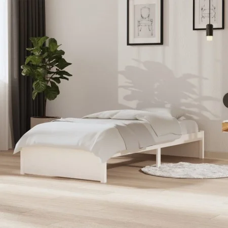 White solid wood single bed frame 90x190 cm by vidaXL, Beds and slatted bases - Ref: Foro24-814915, Price: 97,77 €, Discount: %
