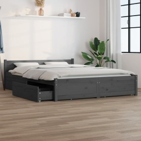 Estructura de cama con cajones gris 140x190 cm