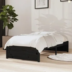 Estructura de cama madera maciza individual negra 75x190 cm de vidaXL, Camas y somieres - Ref: Foro24-814913, Precio: 87,91 €...
