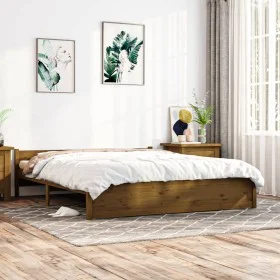 Honey brown solid wood bed frame 200x200 cm by vidaXL, Beds and slatted bases - Ref: Foro24-815067, Price: 145,66 €, Discount: %