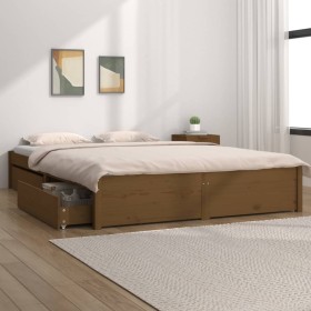 Estructura de cama con cajones marrón miel 120x200