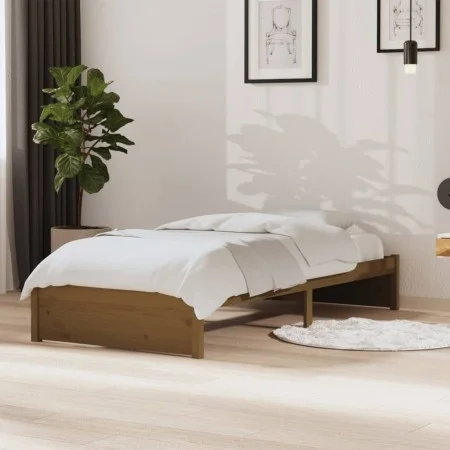 Estructura de cama madera maciza marrón miel 90x190 cm de vidaXL, Camas y somieres - Ref: Foro24-814917, Precio: 80,39 €, Des...