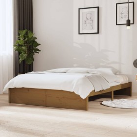 Estructura de cama madera maciza marrón miel 140x190 cm de vidaXL, Camas y somieres - Ref: Foro24-814932, Precio: 101,17 €, D...