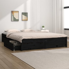 Estructura de cama con cajones negro 140x190 cm