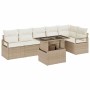 Conjunto de sofá de jardín con cojín 7 pcs Beige Poliratán