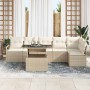 Conjunto de sofá de jardín con cojín 7 pcs Beige Poliratán
