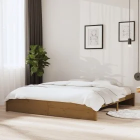 Honey brown solid wood bed frame 200x200 cm by vidaXL, Beds and slatted bases - Ref: Foro24-814972, Price: 183,00 €, Discount: %