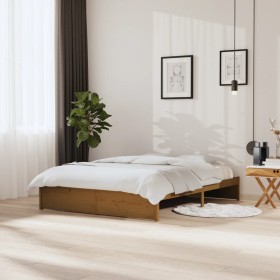 Estructura de cama madera maciza King marrón miel 150x200 cm
