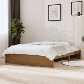 Honey brown solid wood bed frame 140x200 cm by vidaXL, Beds and slatted bases - Ref: Foro24-814952, Price: 109,38 €, Discount: %