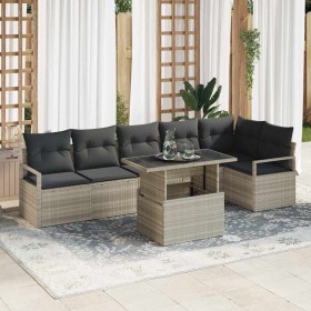 Conjunto de sofá de jardín con cojín 7 pcs Gris claro Poliratán