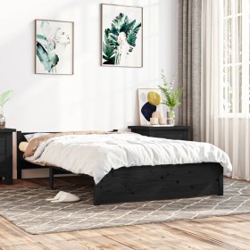 Estructura de cama madera maciza negra 140x200 cm