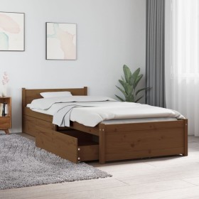Estructura de cama con cajones marrón miel 75x190 cm