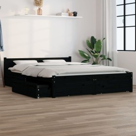 Estructura de cama con cajones doble negro 135x190 cm