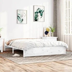 White solid wood bed frame King Size 150x200 cm by vidaXL, Beds and slatted bases - Ref: Foro24-815050, Price: 142,44 €, Disc...