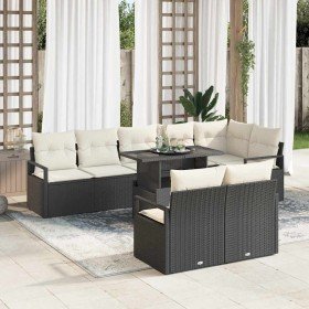 Conjunto de sofá de jardín 9 pcs Negro y crema 100 x 55 x 73 cm