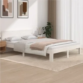 Solid white pine wood bed frame 140x200 cm by vidaXL, Beds and slatted bases - Ref: Foro24-810496, Price: 127,98 €, Discount: %