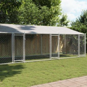 Jaula de perros techo y puertas acero galvanizado gris 8x2x2 m