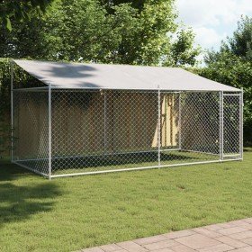 Jaula de perros techo y puerta acero galvanizado gris 4x2x2 m Jaula de perros techo y puerta acero galvanizado gris 4x2x2 m