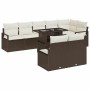 Conjunto de sofá de jardín con cojín 9 pcs Marrón y crema