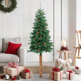 Árbol de Navidad delgado madera auténtica y piñas PVC 150 cm