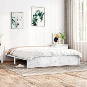 White solid wood bed frame 200x200 cm by vidaXL, Beds and slatted bases - Ref: Foro24-815065, Price: 145,60 €, Discount: %