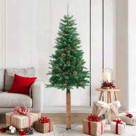Árbol de Navidad delgado madera auténtica y piñas PVC 180 cm