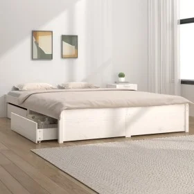 White double bed frame with drawers 135x190 cm by vidaXL, Beds and slatted bases - Ref: Foro24-3103499, Price: 219,60 €, Disc...