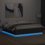 Estructura cama con luces LED madera ingeniería negro 200x200cm