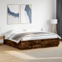 Estructura cama con luces LED madera roble ahumado 200x200 cm