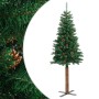 Árbol de Navidad delgado madera auténtica y piñas PVC 210 cm