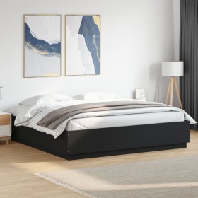 Estructura cama LED sin colchón cuero sintético negro 180x200cm