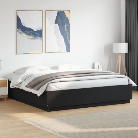 Estructura cama LED sin colchón cuero sintético negro 180x200cm