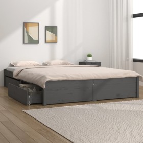 Estructura de cama con cajones doble gris 135x190 