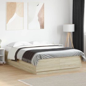 Estructura cama con luces LED madera roble Sonoma 160x200 cm en Camas y somieres | Comprar online en Foro24