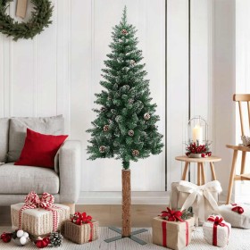 Árbol de Navidad delgado madera auténtica y piñas PVC 150 cm