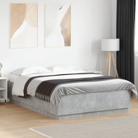 Estructura cama con luces LED madera gris hormigón 160x200 cm en Camas y somieres | Comprar online en Foro24