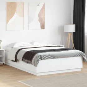 Estructura de cama con LED madera ingeniería blanco 150x200 cm