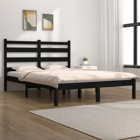 Estructura de cama de madera maciza de pino negra 140x190 cm de vidaXL, Camas y somieres - Ref: Foro24-3103632, Precio: 154,0...