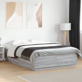 Estructura cama con luces LED madera gris Sonoma 150x200 cm